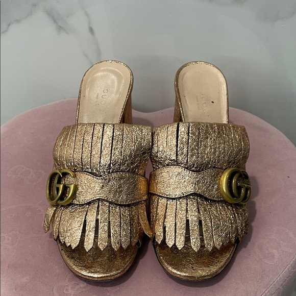 Gucci Shoes - Gucci Metallic Rose Gold Women's Mules